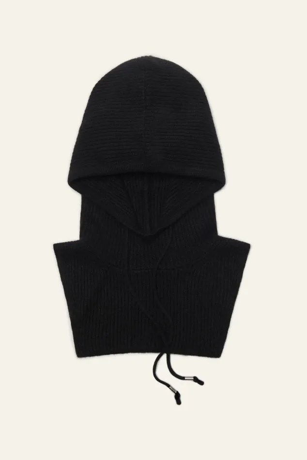 Knitted Hood Cadetto Black Women Baandsh Scarves and Beanies