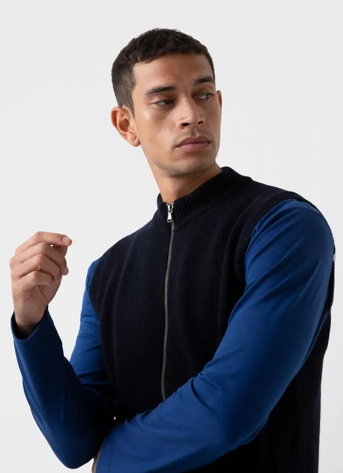Knitted Vest Navy Men SUNSPEL Knitwear