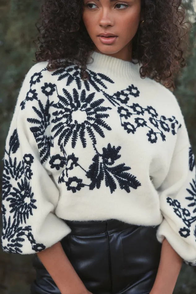 Knitwear Balloon Sleeve Cropped Mock Neck Knit Sweater Ecru 8211 Mac Duggal Women