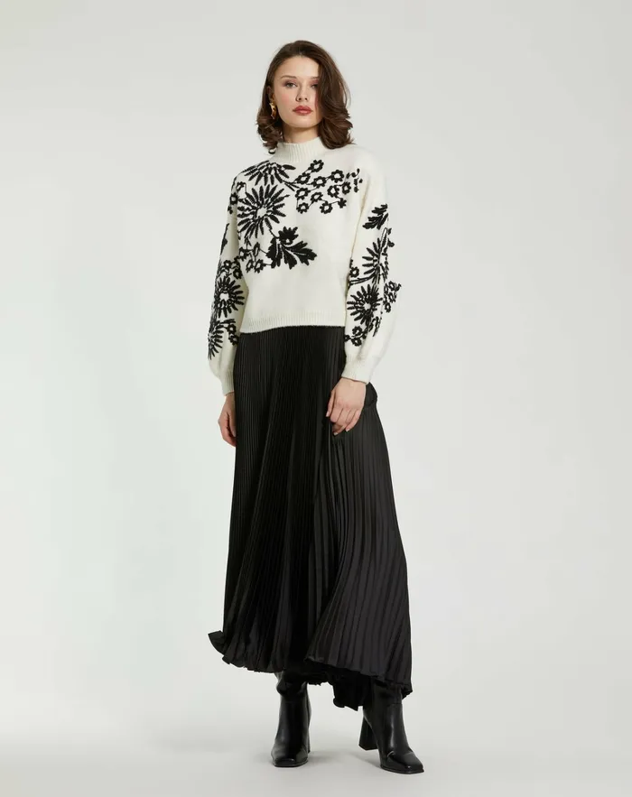 Knitwear Balloon Sleeve Cropped Mock Neck Knit Sweater Ecru 8211 Mac Duggal Women