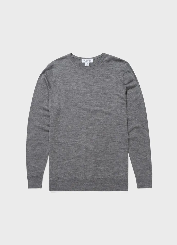 Knitwear ExtraFine Merino Crew Neck Mid Grey Melange 8211 ussunspel Men