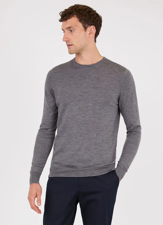 Knitwear ExtraFine Merino Crew Neck Mid Grey Melange 8211 ussunspel Men Knitwear ExtraFine Merino Crew Neck Mid Grey Melange 8211 ussunspel Men