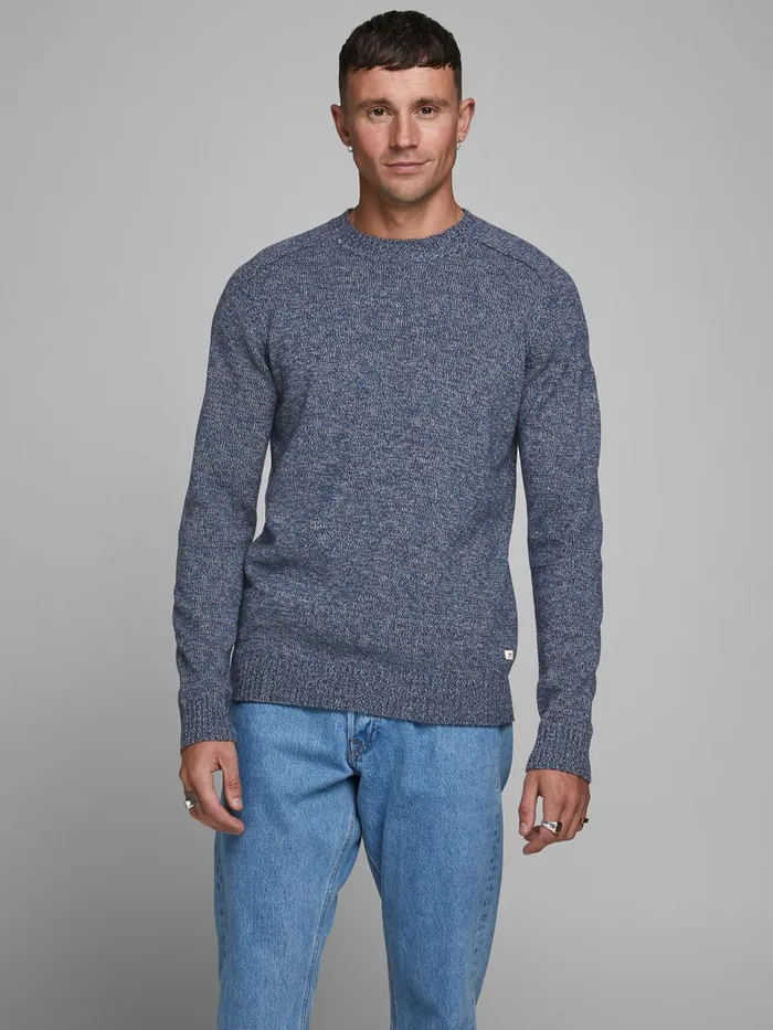 Knitwear JACK and JONES Mens CREW NECK KNITTED PULLOVER Blue Navy Blazer Cheap On Sale