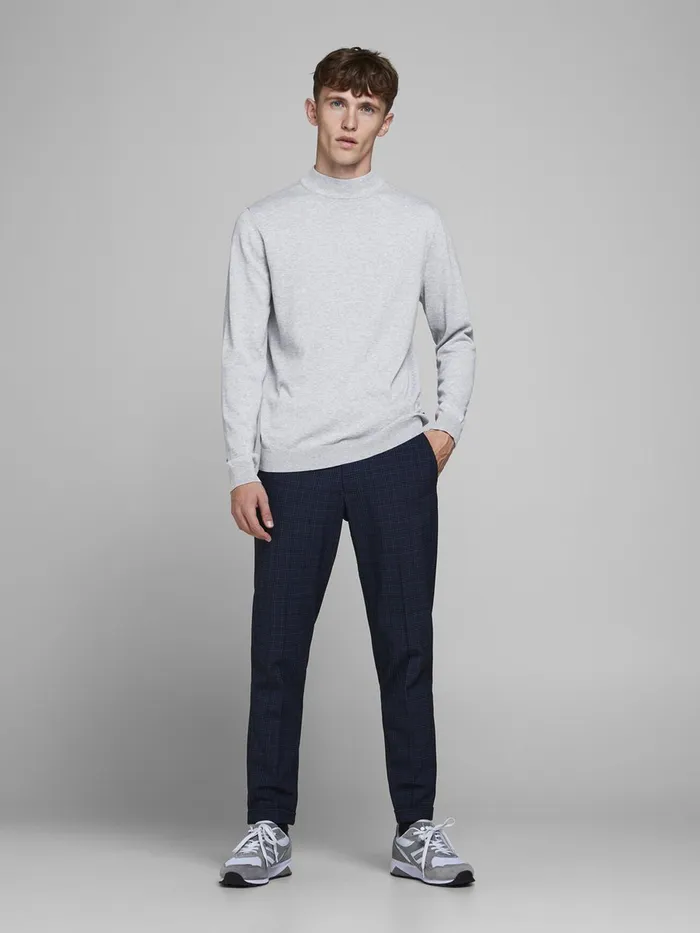 Knitwear JACK and JONES Mens HIGH NECK RECYCLED POLYESTER KNITTED PULLOVER Grey Cool Grey Online