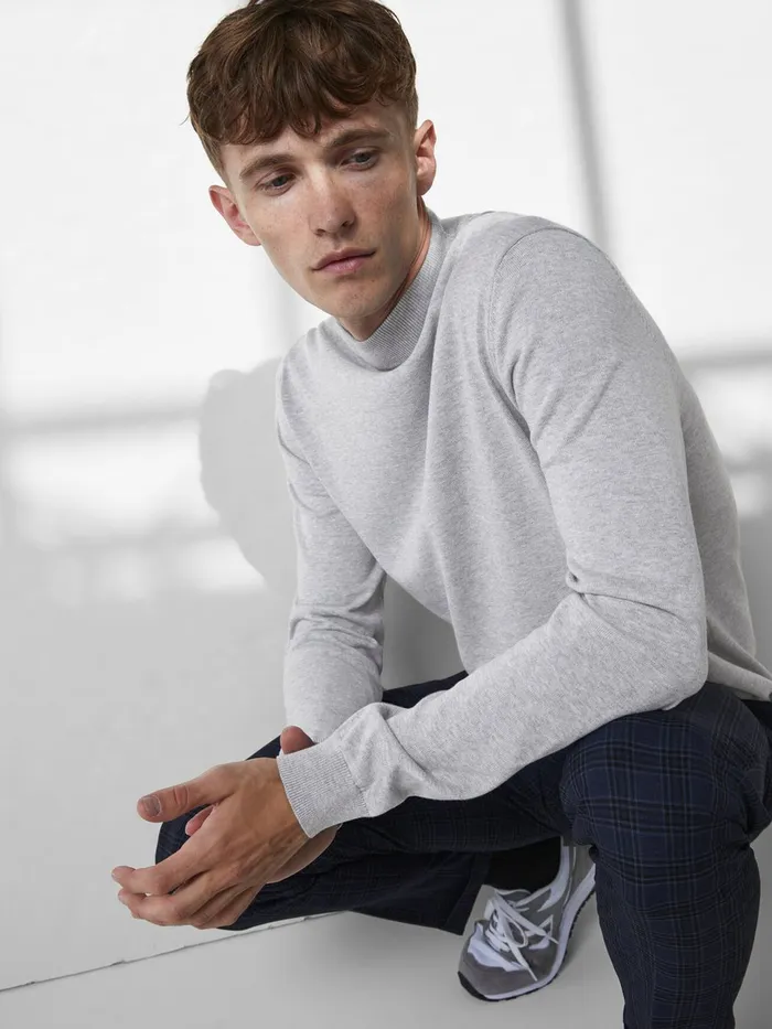 Knitwear JACK and JONES Mens HIGH NECK RECYCLED POLYESTER KNITTED PULLOVER Grey Cool Grey Online