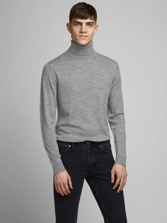 Knitwear JACK and JONES Mens MERINO WOOL TURTLENECK Grey Grey Melange Gift 4 You Knitwear JACK and JONES Mens MERINO WOOL TURTLENECK Grey Grey Melange Gift 4 You