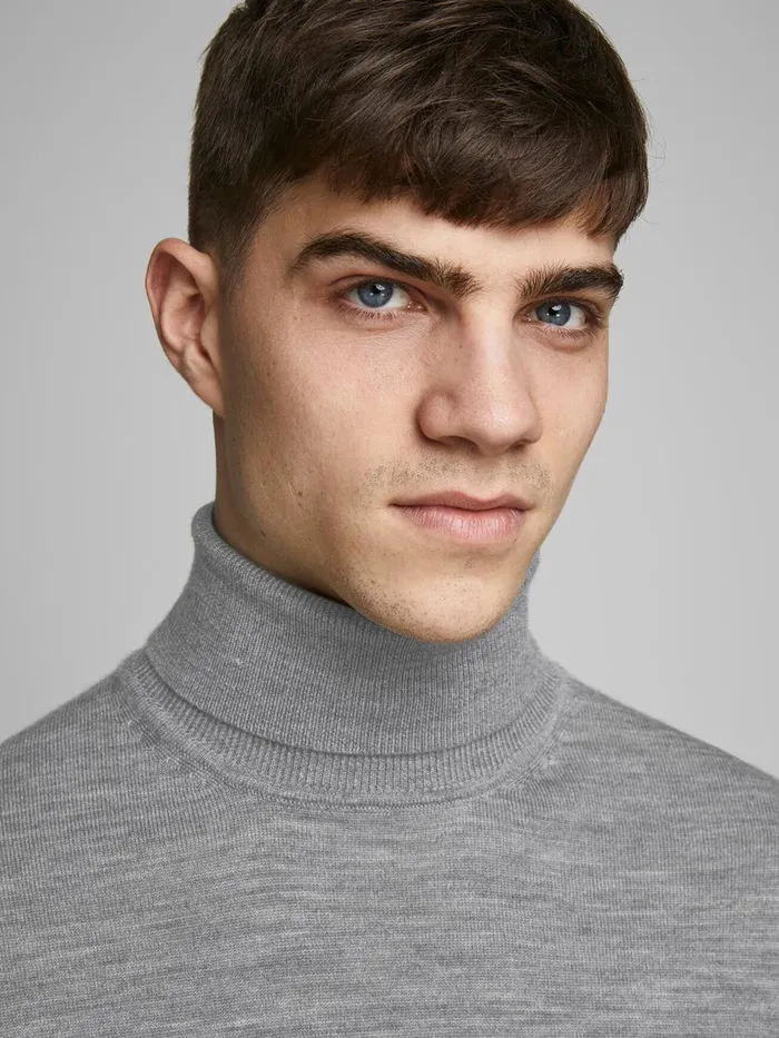 Knitwear JACK and JONES Mens MERINO WOOL TURTLENECK Grey Grey Melange Gift 4 You