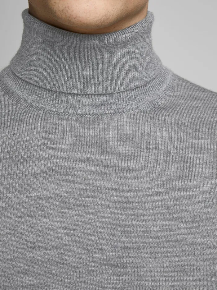 Knitwear JACK and JONES Mens MERINO WOOL TURTLENECK Grey Grey Melange Gift 4 You