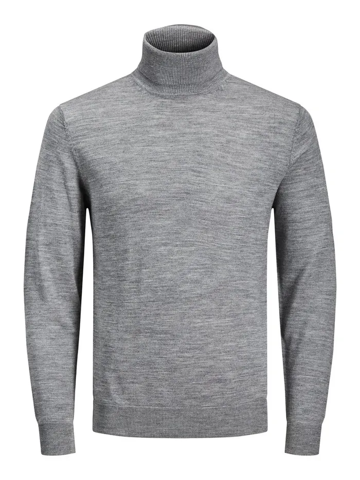 Knitwear JACK and JONES Mens MERINO WOOL TURTLENECK Grey Grey Melange Gift 4 You