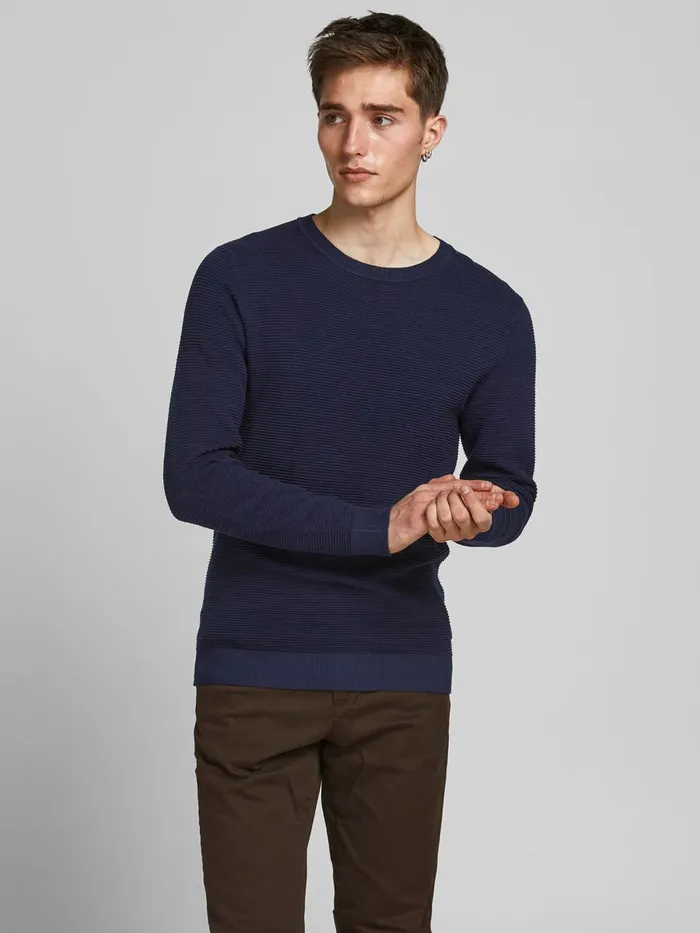Knitwear JACK and JONES Mens PLAIN KNITTED PULLOVER Blue Maritime Blue Gift for Friend Knitwear JACK and JONES Mens PLAIN KNITTED PULLOVER Blue Maritime Blue Gift for Friend