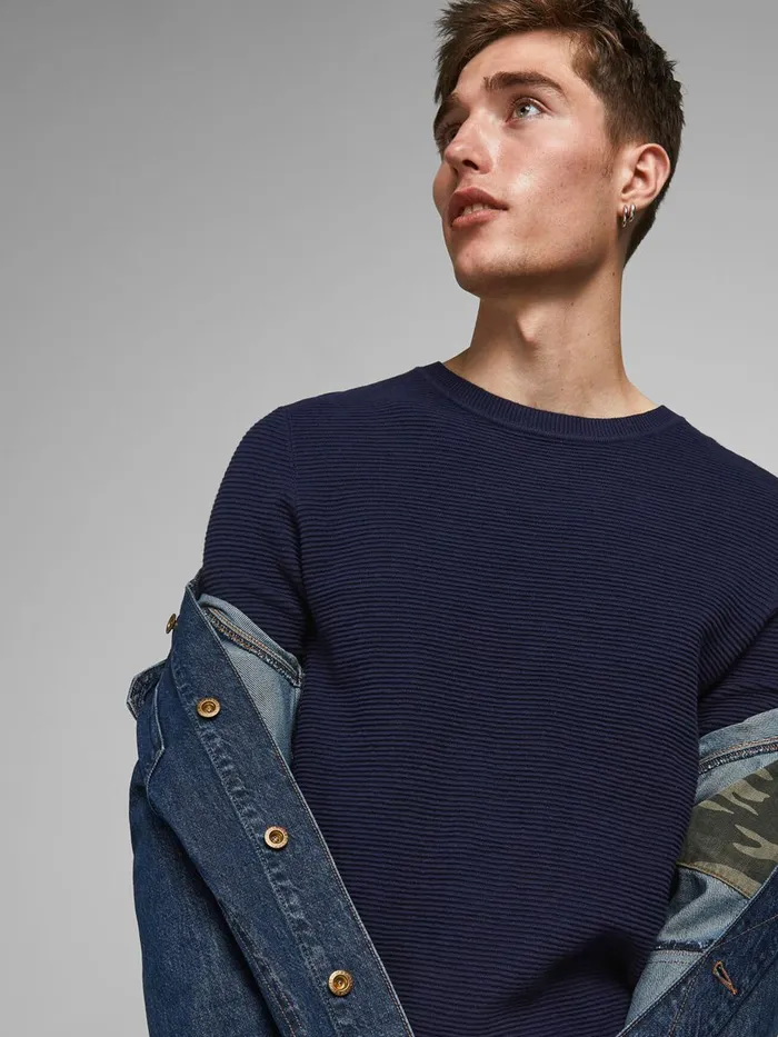 Knitwear JACK and JONES Mens PLAIN KNITTED PULLOVER Blue Maritime Blue Gift for Friend