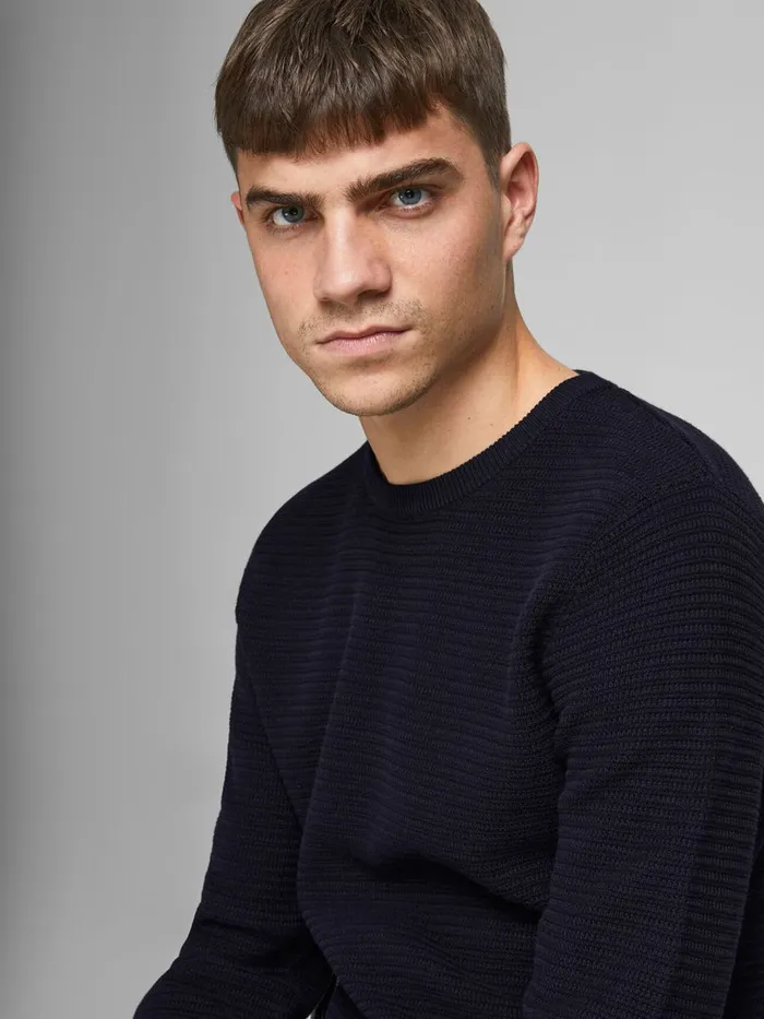 Knitwear JACK and JONES Mens PLAIN KNITTED PULLOVER Blue Maritime Blue On Sale