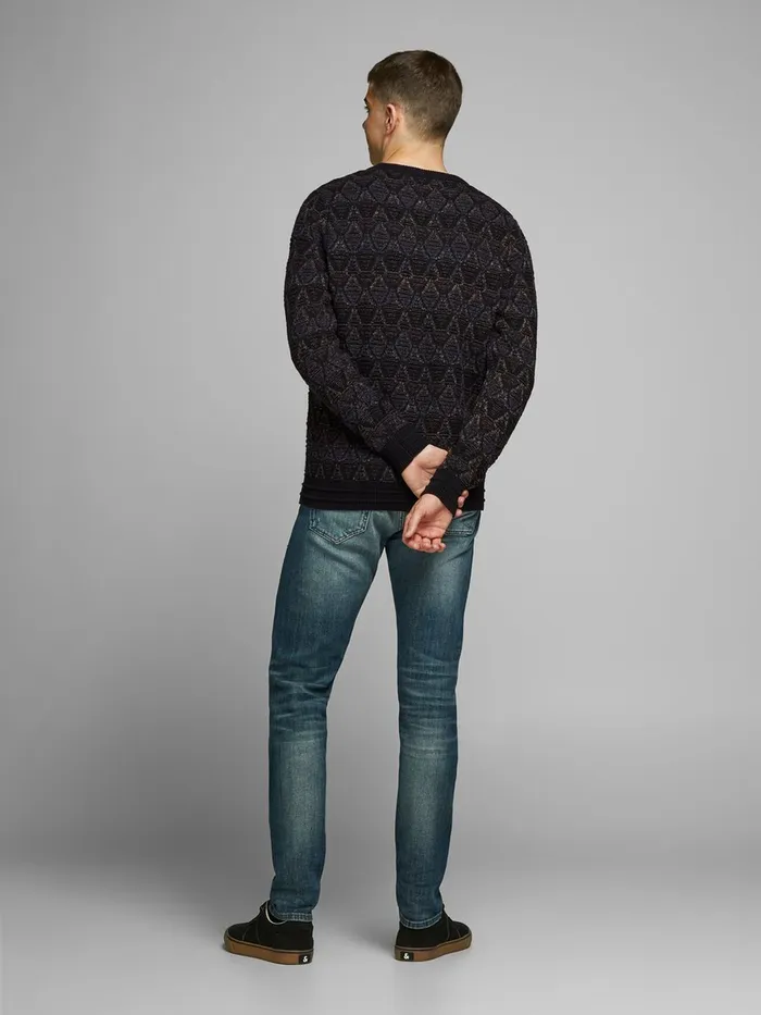 Knitwear JACK and JONES Mens TEXTURED KNITTED PULLOVER Black Black Popular