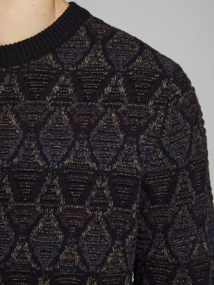 Knitwear JACK and JONES Mens TEXTURED KNITTED PULLOVER Black Black Popular