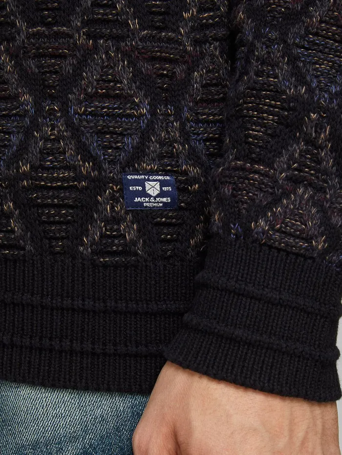 Knitwear JACK and JONES Mens TEXTURED KNITTED PULLOVER Black Black Popular