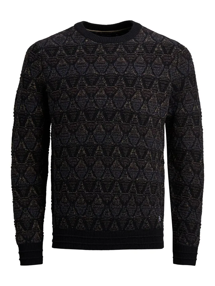 Knitwear JACK and JONES Mens TEXTURED KNITTED PULLOVER Black Black Popular