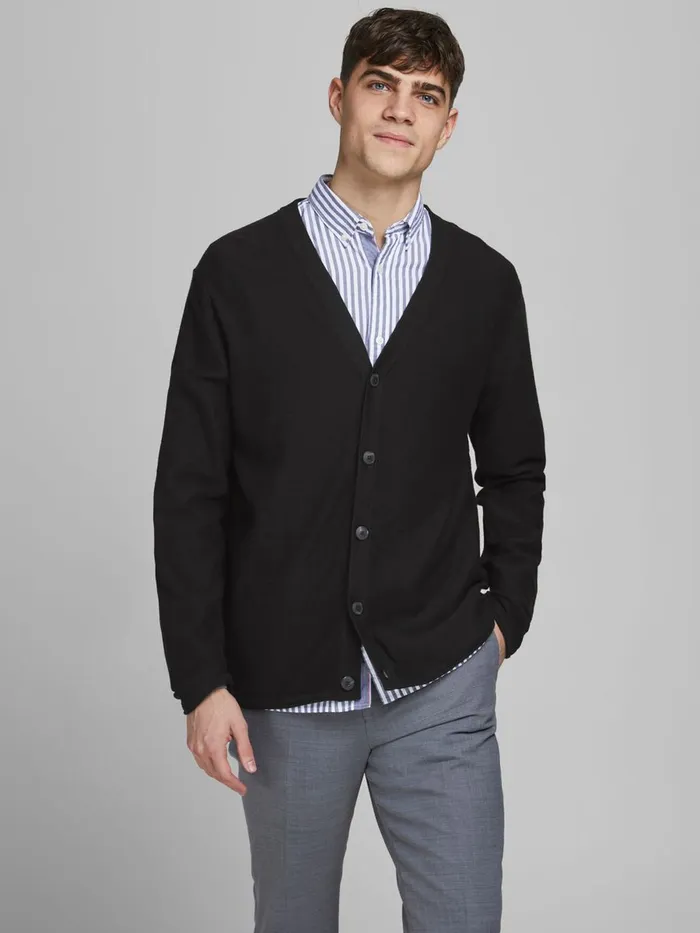 Knitwear JACK and JONES Mens VNECK KNITTED CARDIGAN Black Black Gift for Friend Knitwear JACK and JONES Mens VNECK KNITTED CARDIGAN Black Black Gift for Friend