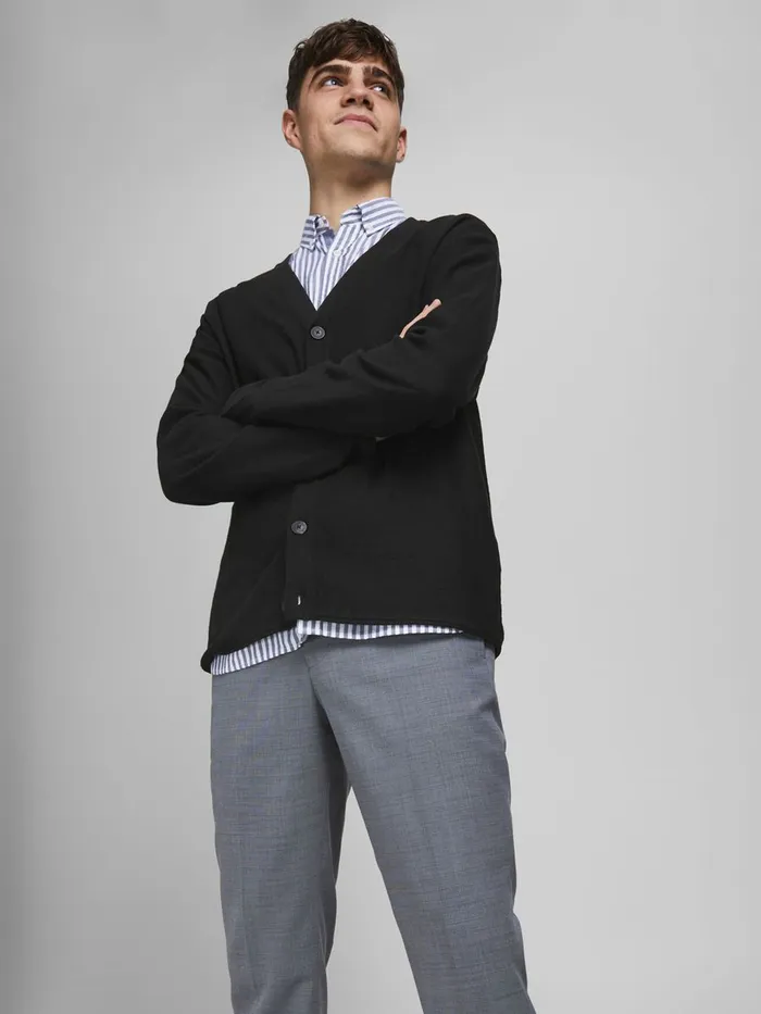 Knitwear JACK and JONES Mens VNECK KNITTED CARDIGAN Black Black Gift for Friend