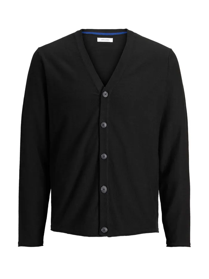 Knitwear JACK and JONES Mens VNECK KNITTED CARDIGAN Black Black Gift for Friend