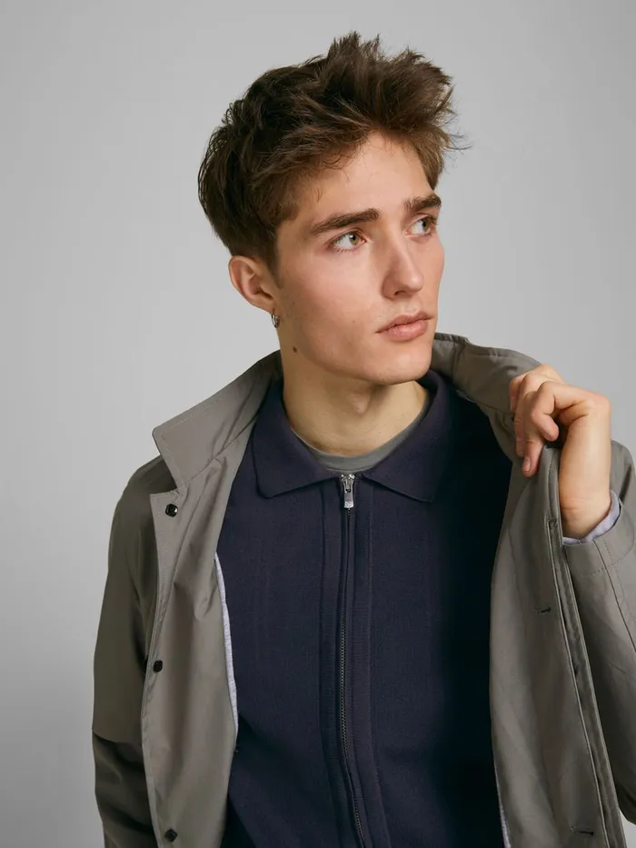 Knitwear JACK and JONES Mens ZIP CARDIGAN POLO SHIRT Blue New Navy Online