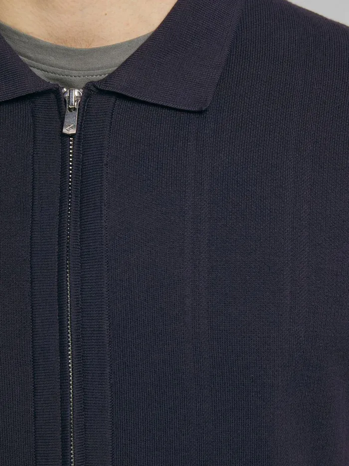Knitwear JACK and JONES Mens ZIP CARDIGAN POLO SHIRT Blue New Navy Online