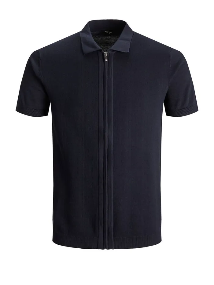Knitwear JACK and JONES Mens ZIP CARDIGAN POLO SHIRT Blue New Navy Online