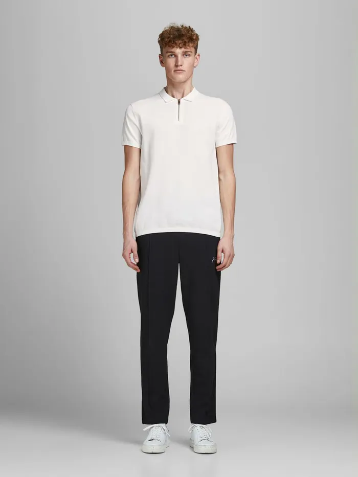 Knitwear JACK and JONES Mens ZIP TEXTURED POLO SHIRT White Egret Gift Ideas