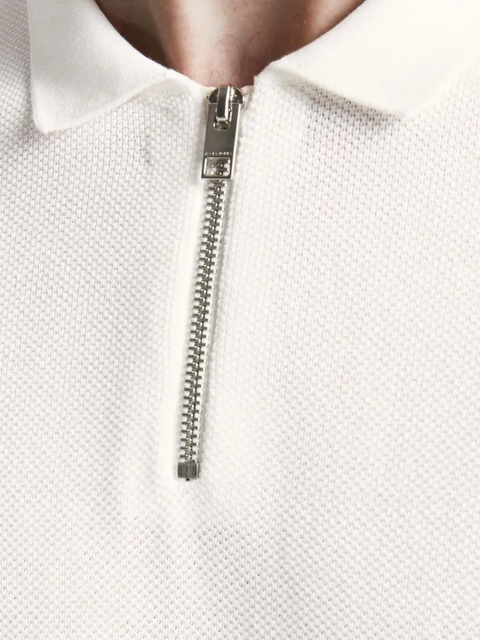 Knitwear JACK and JONES Mens ZIP TEXTURED POLO SHIRT White Egret Gift Ideas