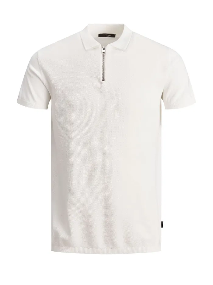 Knitwear JACK and JONES Mens ZIP TEXTURED POLO SHIRT White Egret Gift Ideas