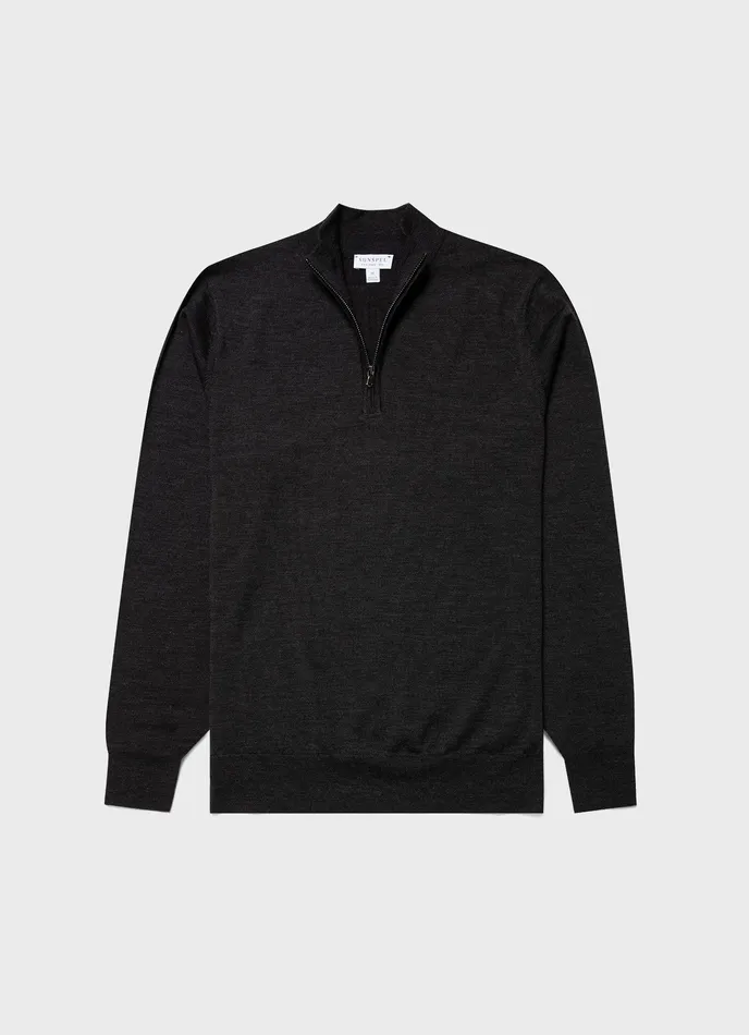 Knitwear ussunspel Men ExtraFine Merino Zip Neck Charcoal Melange
