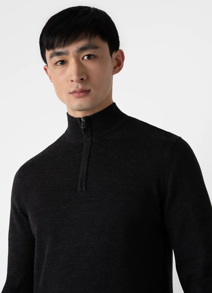 Knitwear ussunspel Men ExtraFine Merino Zip Neck Charcoal Melange Knitwear ussunspel Men ExtraFine Merino Zip Neck Charcoal Melange