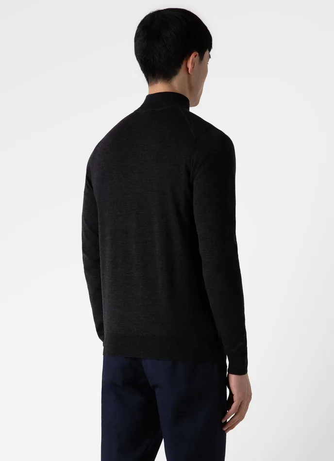 Knitwear ussunspel Men ExtraFine Merino Zip Neck Charcoal Melange Knitwear ussunspel Men ExtraFine Merino Zip Neck Charcoal Melange