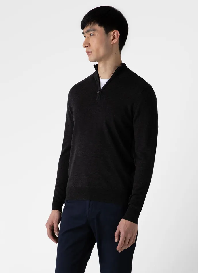 Knitwear ussunspel Men ExtraFine Merino Zip Neck Charcoal Melange Knitwear ussunspel Men ExtraFine Merino Zip Neck Charcoal Melange