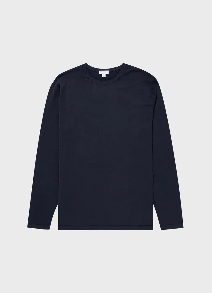 Knitwear ussunspel Men Sea Island Cotton Crew Neck Jumper Light Navy