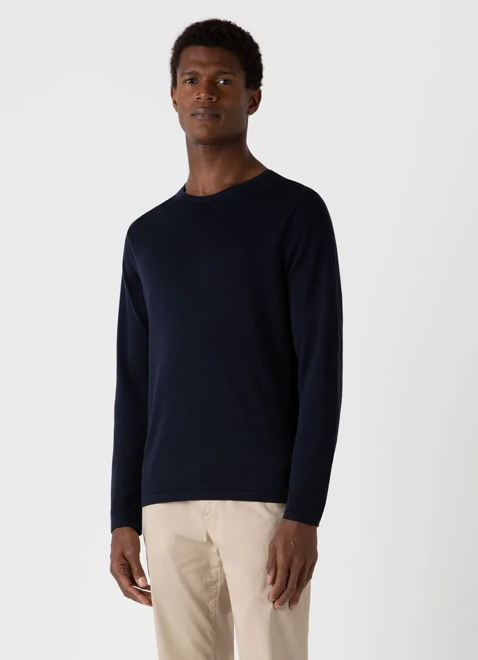 Knitwear ussunspel Men Sea Island Cotton Crew Neck Jumper Light Navy Knitwear ussunspel Men Sea Island Cotton Crew Neck Jumper Light Navy