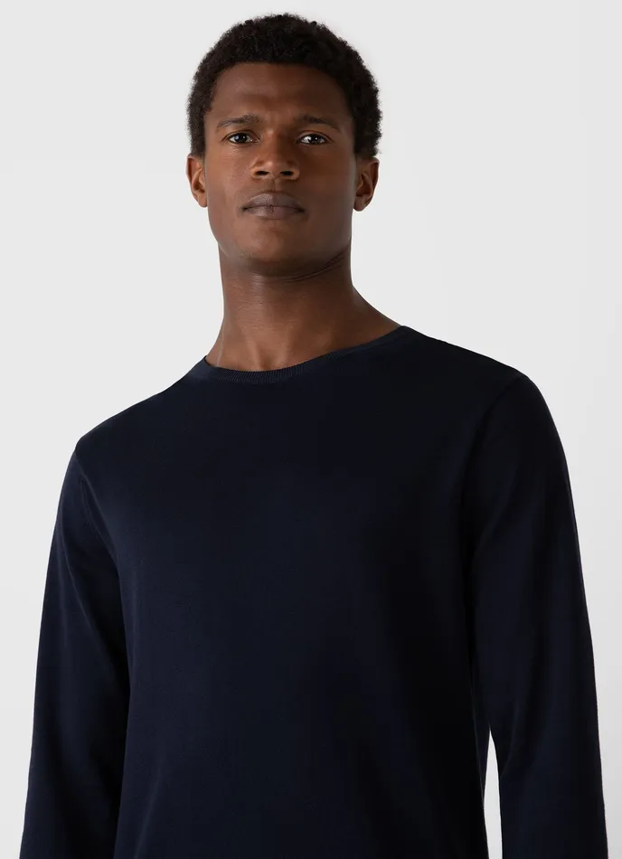 Knitwear ussunspel Men Sea Island Cotton Crew Neck Jumper Light Navy Knitwear ussunspel Men Sea Island Cotton Crew Neck Jumper Light Navy