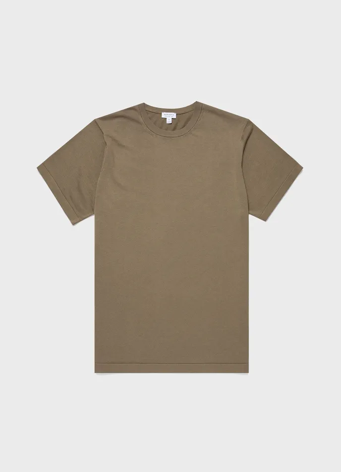 Knitwear ussunspel Men Sea Island Cotton Knit Tshirt Dark Stone
