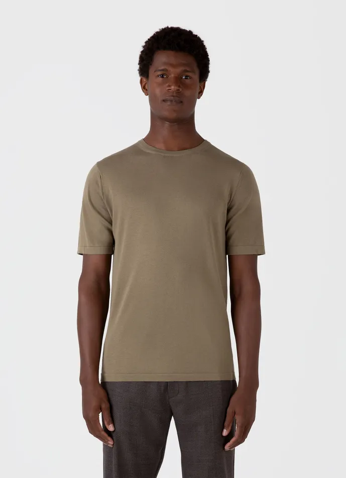 Knitwear ussunspel Men Sea Island Cotton Knit Tshirt Dark Stone Knitwear ussunspel Men Sea Island Cotton Knit Tshirt Dark Stone