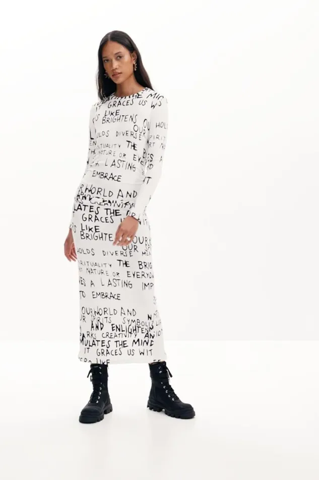 Knitwear Women Desigual Midi Dress With Phrase White