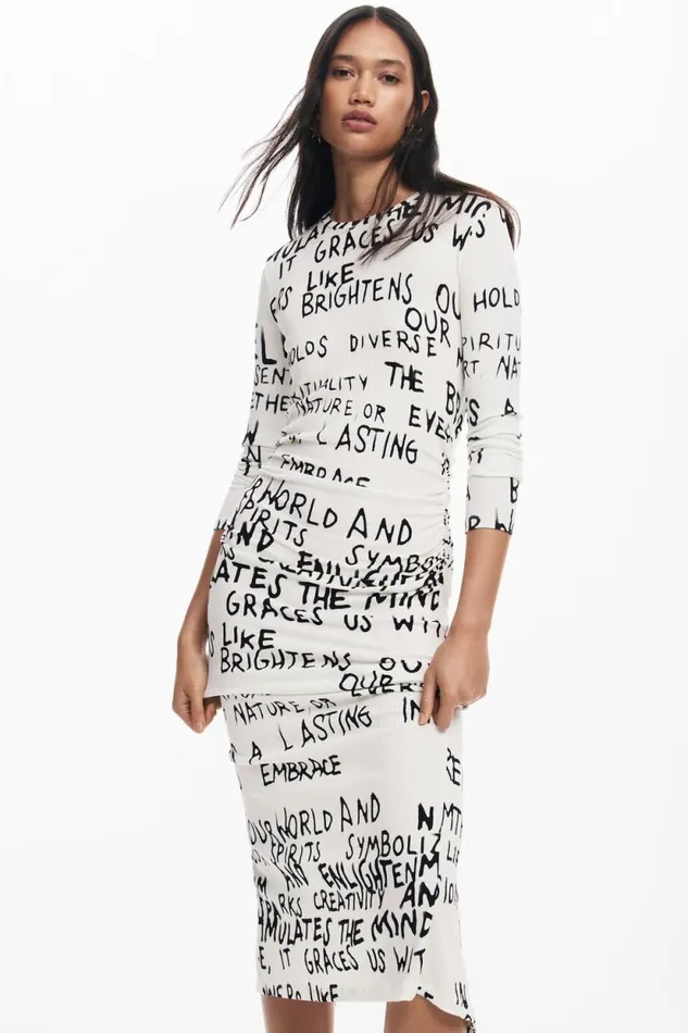 Knitwear Women Desigual Midi Dress With Phrase White