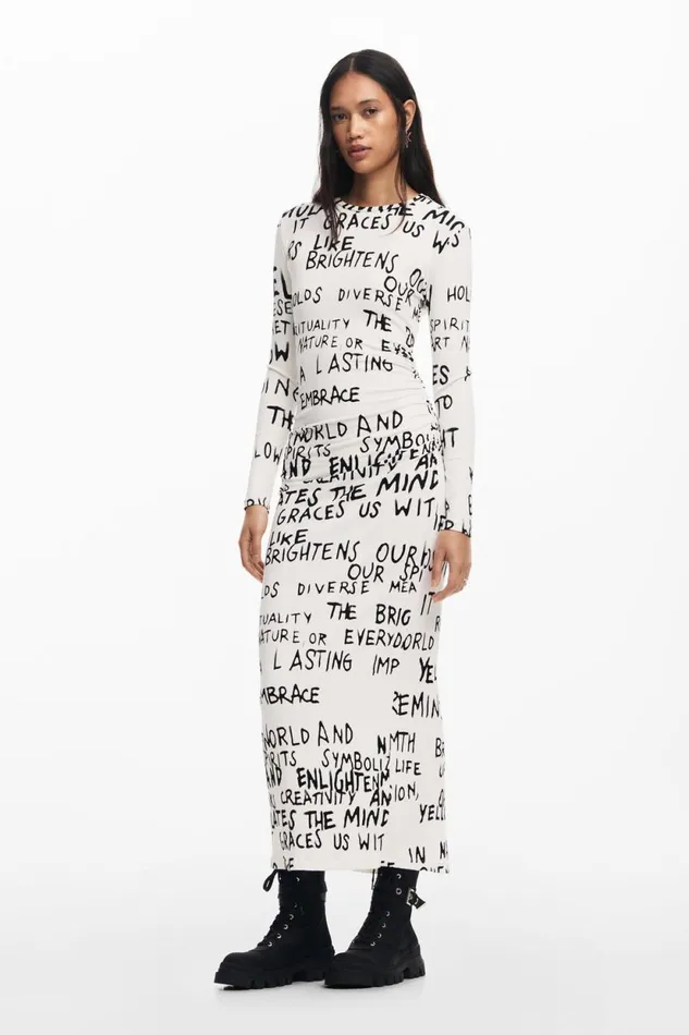 Knitwear Women Desigual Midi Dress With Phrase White