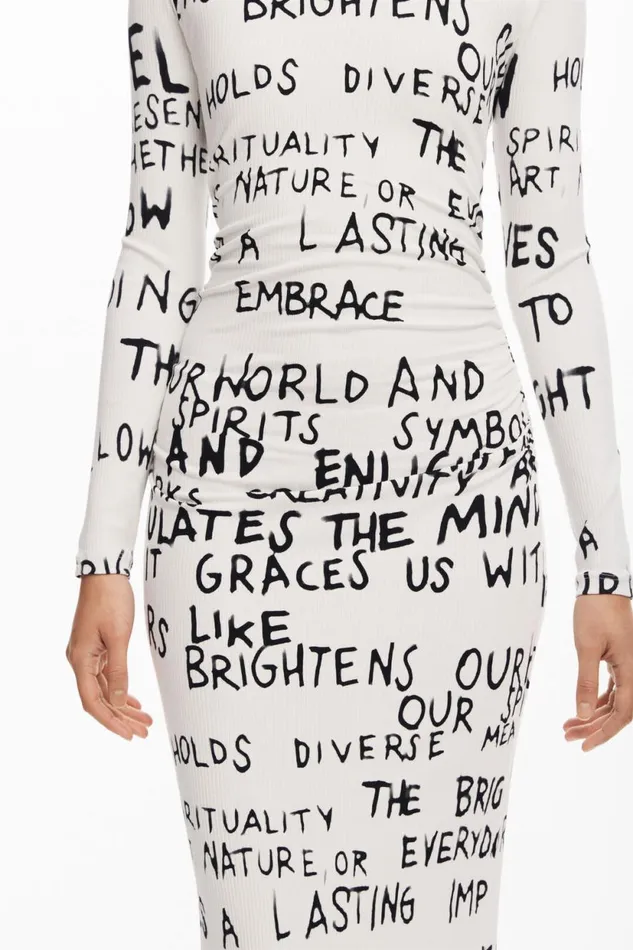 Knitwear Women Desigual Midi Dress With Phrase White
