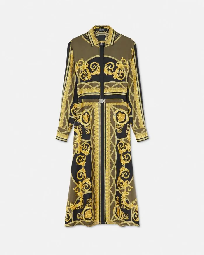 La Coupe Des Dieux Silk Midi Shirt Dress Blackprint Women Versace Dresses
