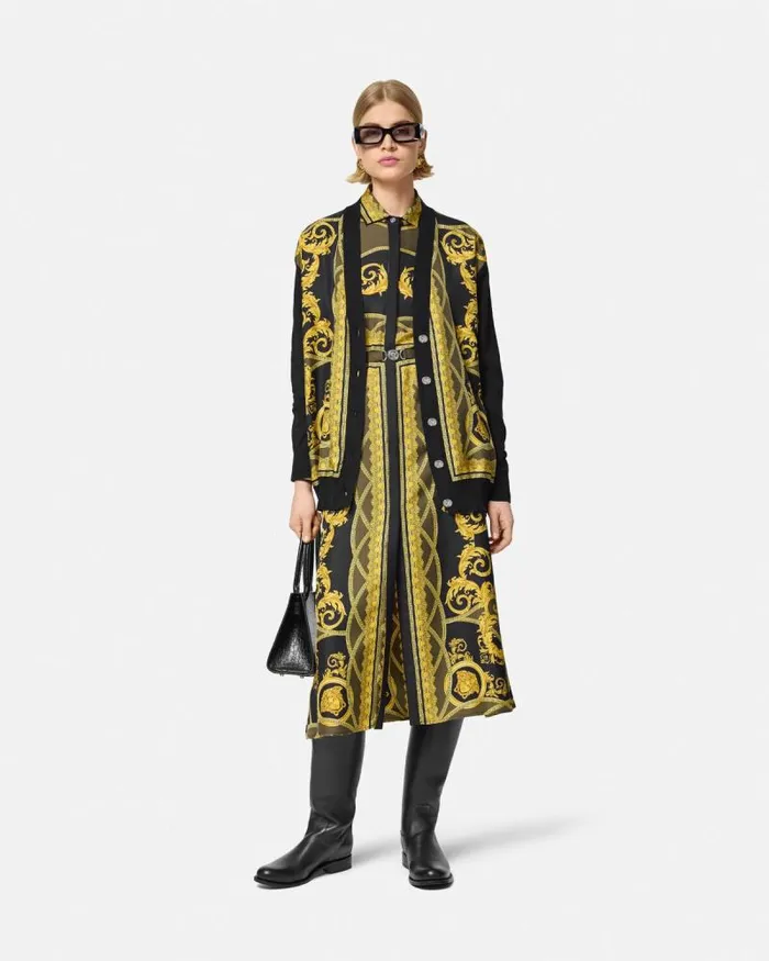 La Coupe Des Dieux Silk Midi Shirt Dress Blackprint Women Versace Dresses
