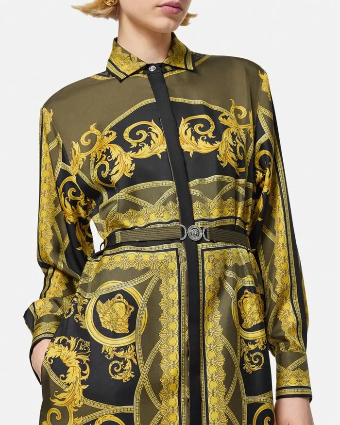 La Coupe Des Dieux Silk Midi Shirt Dress Blackprint Women Versace Dresses