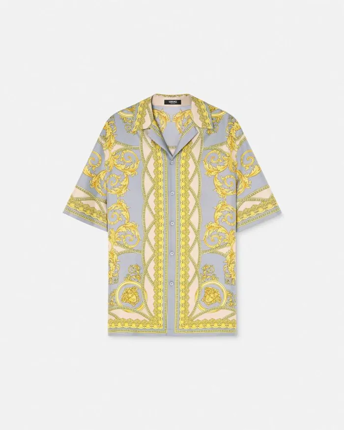 La Coupe Des Dieux Silk Shirt Grayprint Men Versace Shirts