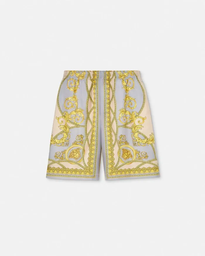 La Coupe Des Dieux Silk Shorts Grayprint Men Versace Pants and Shorts