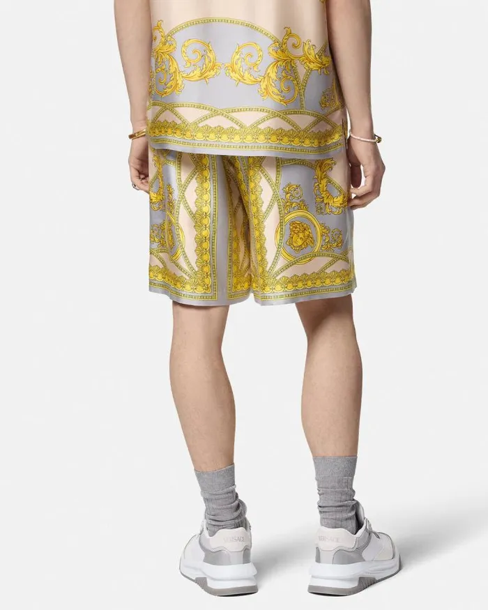 La Coupe Des Dieux Silk Shorts Grayprint Men Versace Pants and Shorts