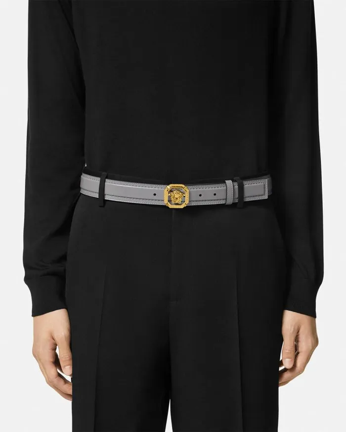 La Medusa Leather Belt 35 Cm Gray Men Versace Belts