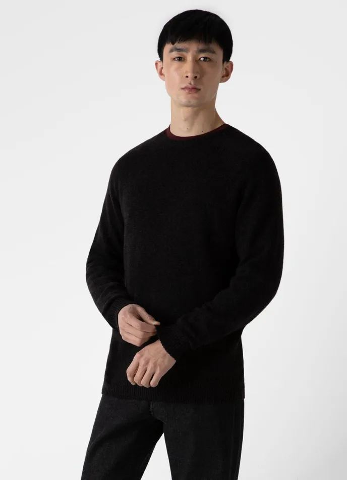 Lambswool Crew Neck Jumper Coffee Twist Men SUNSPEL Knitwear